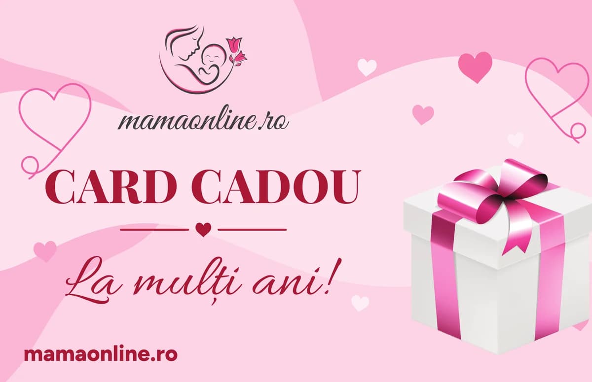 Fața cardului cadou MamaOnline: Card cadou, La mulți ani!