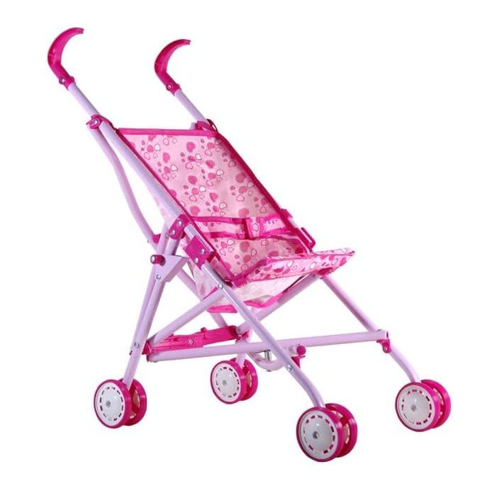 Carucior papusi roz cu inimi 55cm