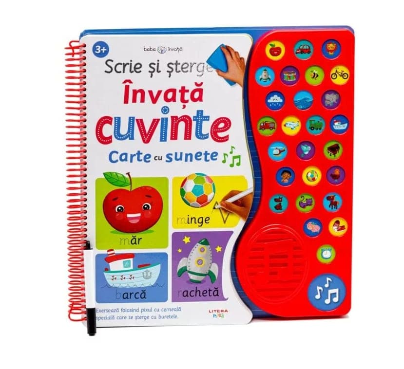 Carte educativa cu sunete - Bebe Invata Cuvinte, Scrie si Sterge