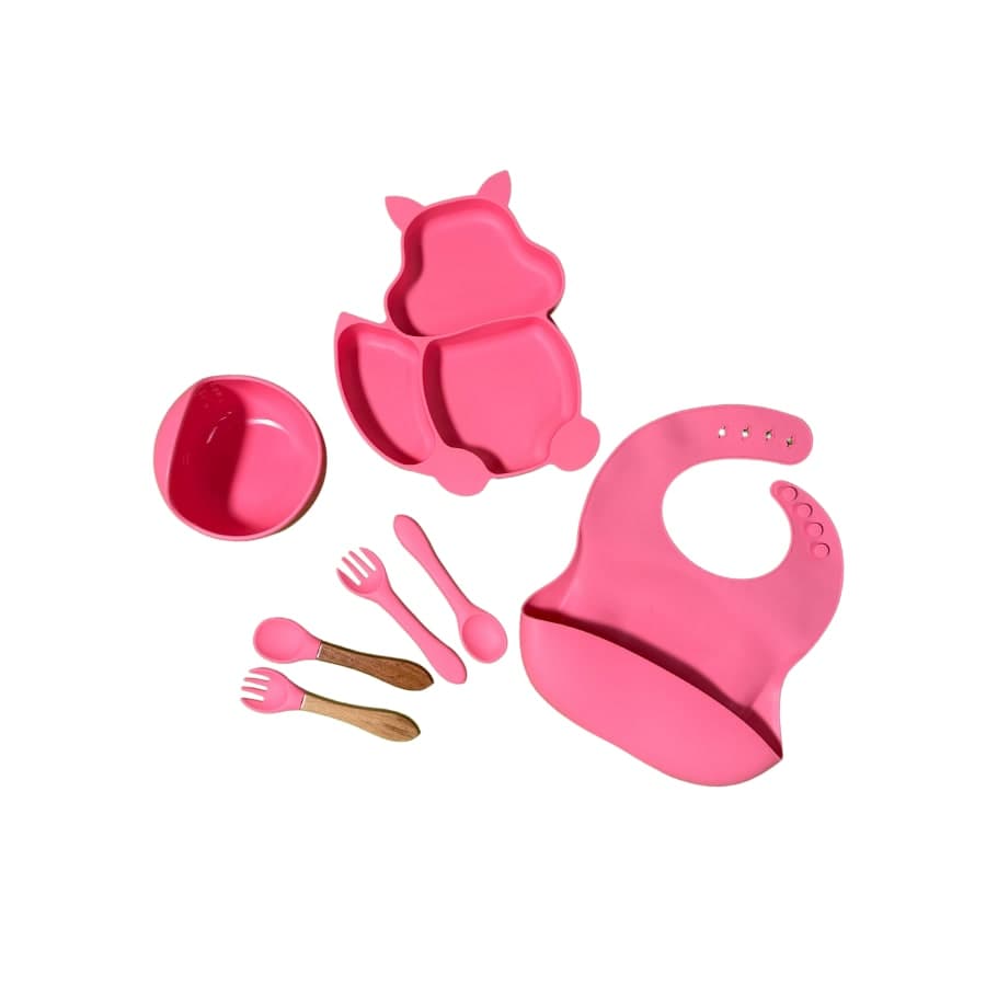 Set diversificare bebelusi, 7 piese, termorezistent, fara BPA, roz