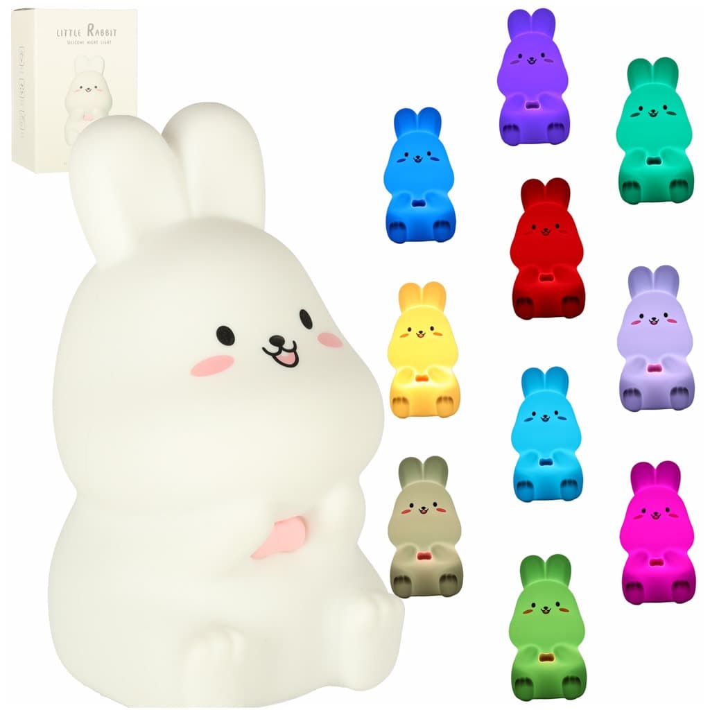 Lampa de noapte LED din silicon Iepuras, lumini multicolore