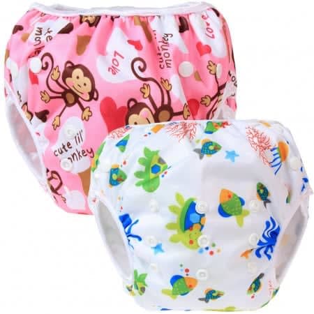 Set 2 scutece de inot reutilizabile pentru bebelusi, multicolor, 0-3 luni