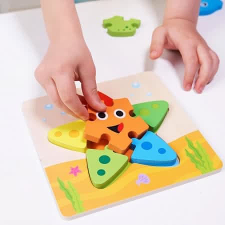 Set Educativ 3 Puzzle-uri Lemn Copii, Tematica Marina, Jaques of London