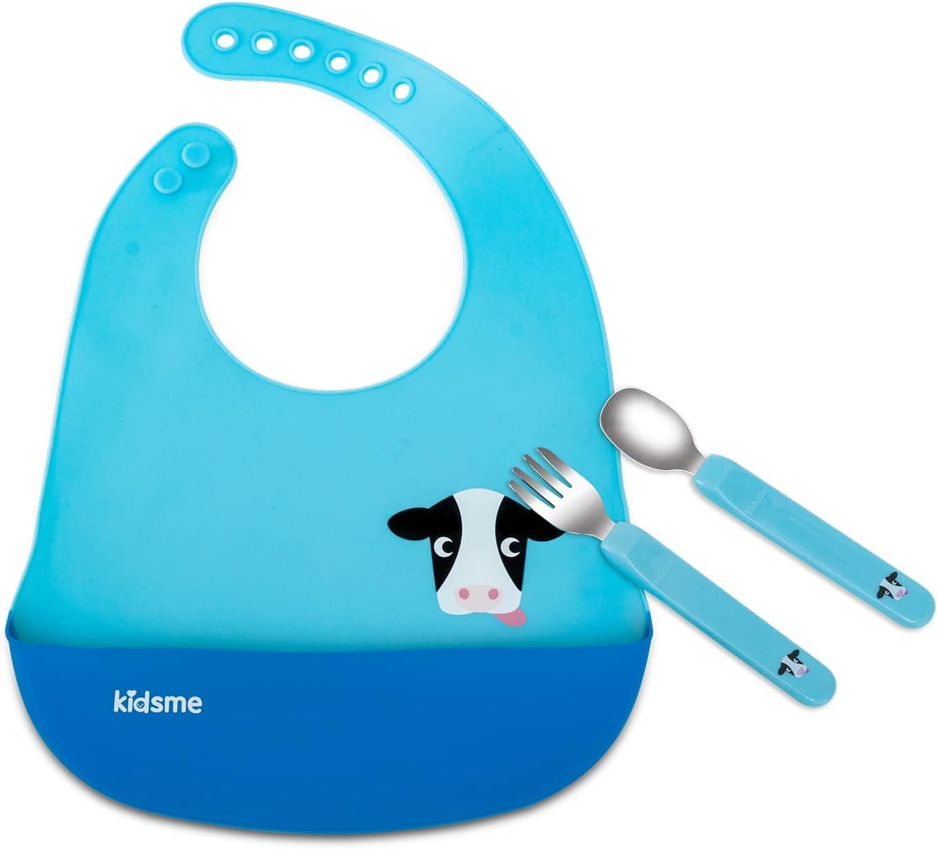 Set Masa Bebelusi – Baveta din Silicon cu Buzunar + Tacamuri pentru Bebelusi, Antialunecare, Albastru