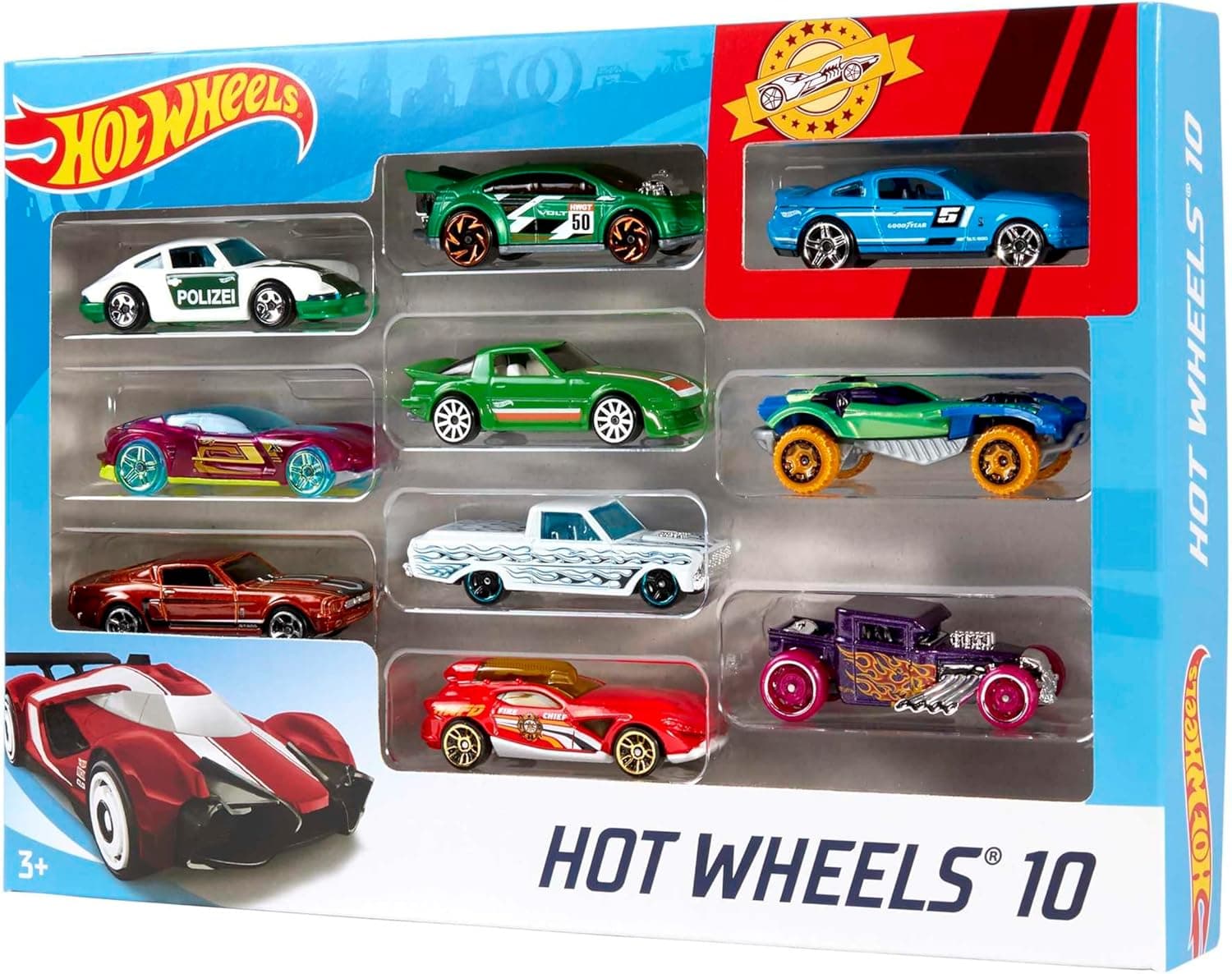 Set Masinute Hot Wheels, Die-Cast Metal, Pachet Cadou 10 Masini, Modele Surpriza, 3 Ani+