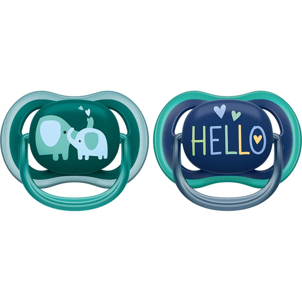 Suzeta Philips Avent Ultra Air SCF349/18, 18 Luni+, Tetina Extra-Ferma, Set 2 Buc, Verde-Albastru, Fara BPA