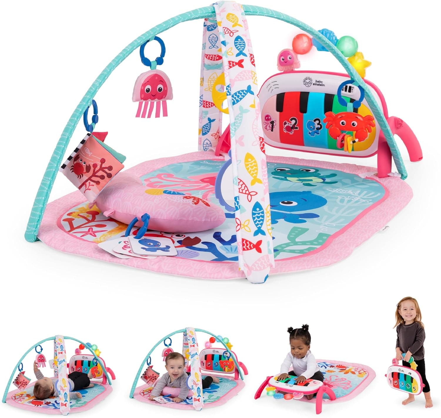 Salteluta muzicala pentru bebelusi 4 in 1 Kickin' Tunes, Baby Einstein, Jellyfish Jamboree, Roz