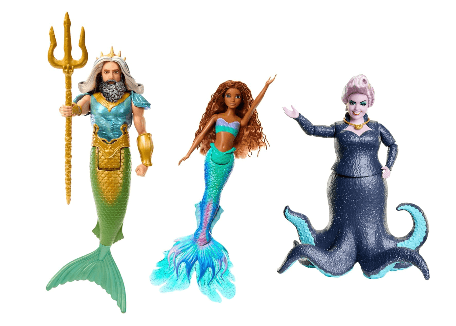 Set 3 Papusi Disney Mattel, Mica Sirena Ariel, Regele Triton si Ursula 30 cm