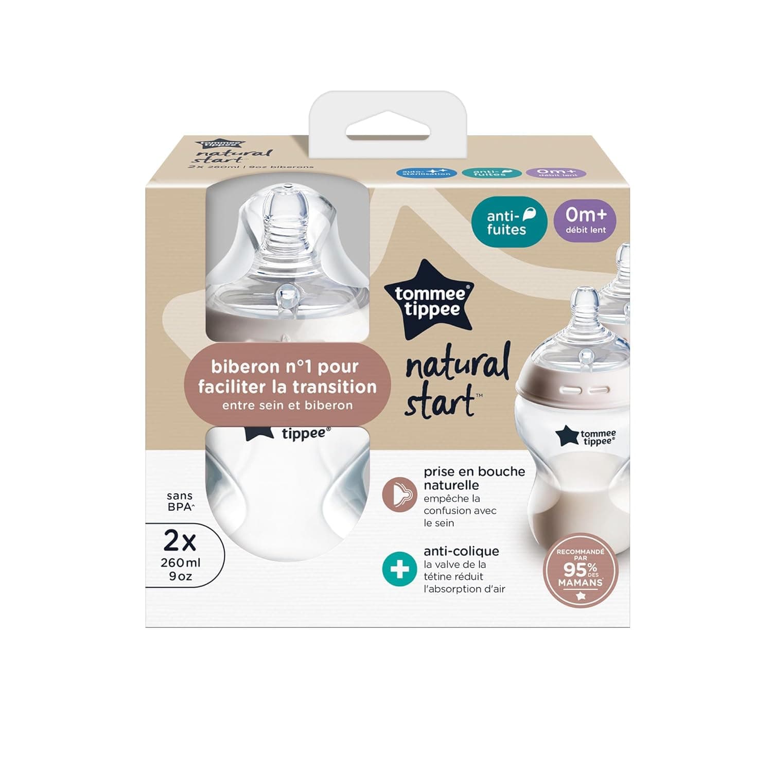 Biberoane Tommee Tippee Natural Start anti-colic 260 ml, set 2 bucati