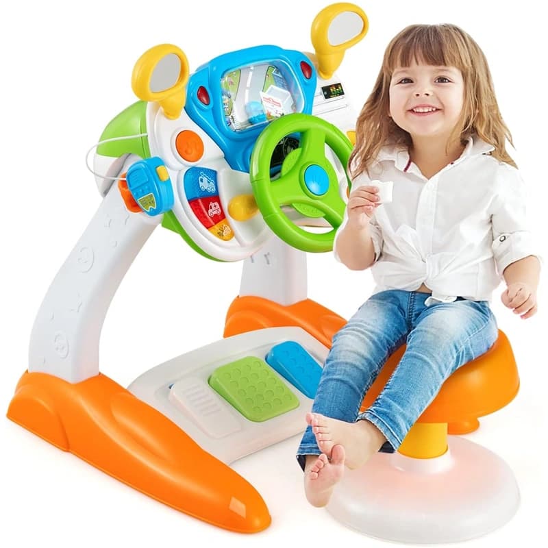 Simulator auto interactiv copii Bebeking, volan cu pedale, sunete si lumini, 18 luni+