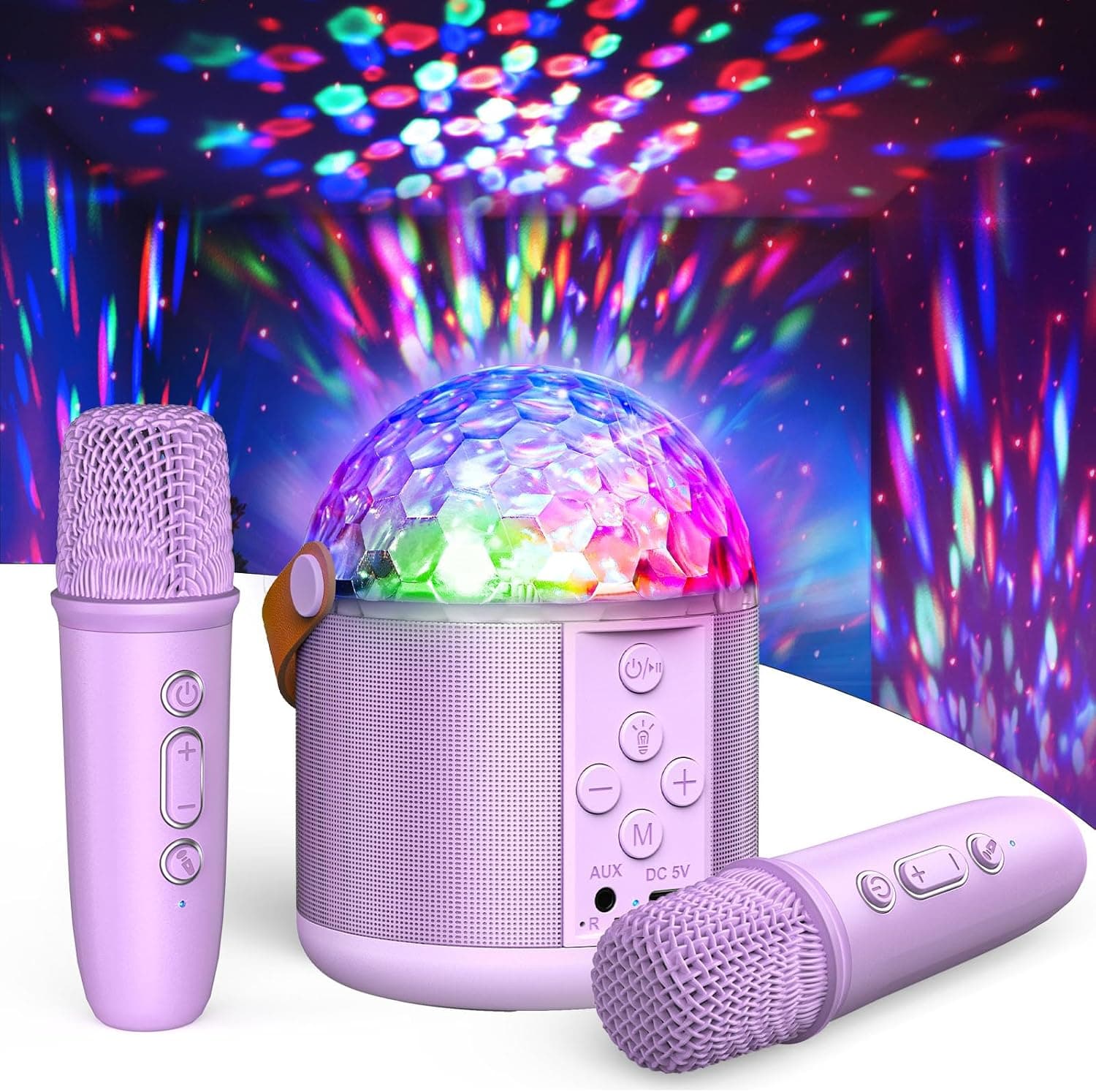 Sistem karaoke copii portabil interactiv, 2 microfoane, purple