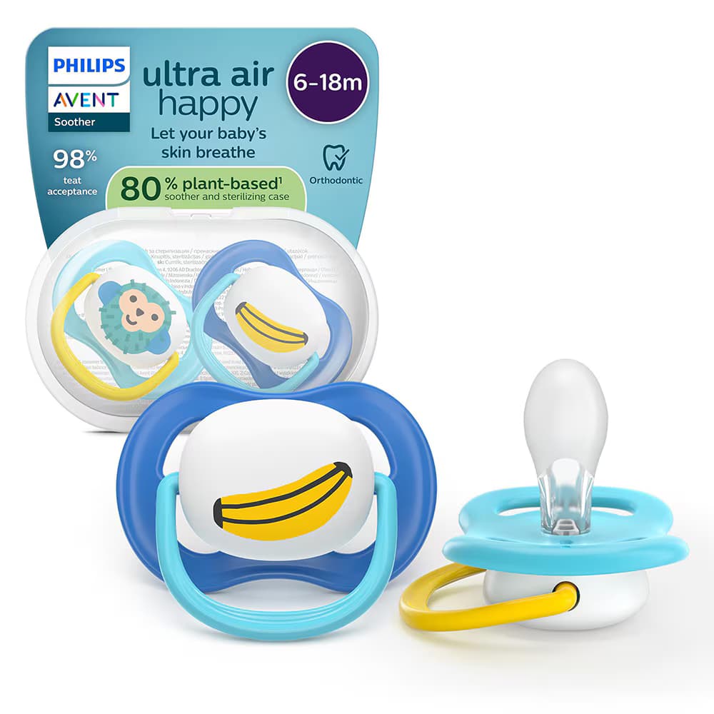 Set Suzete PHILIPS AVENT Pacifier Ultra Air, 6 luni +, albastru-galben