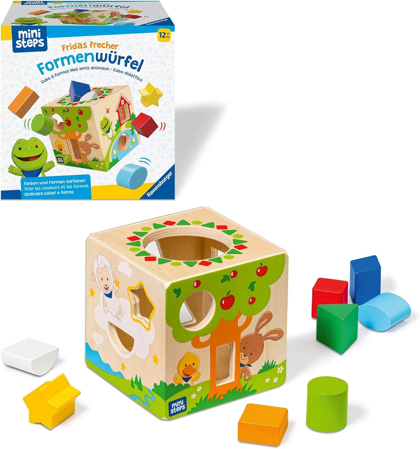 Cub educativ lemn | 8 forme colorate - 1 an+