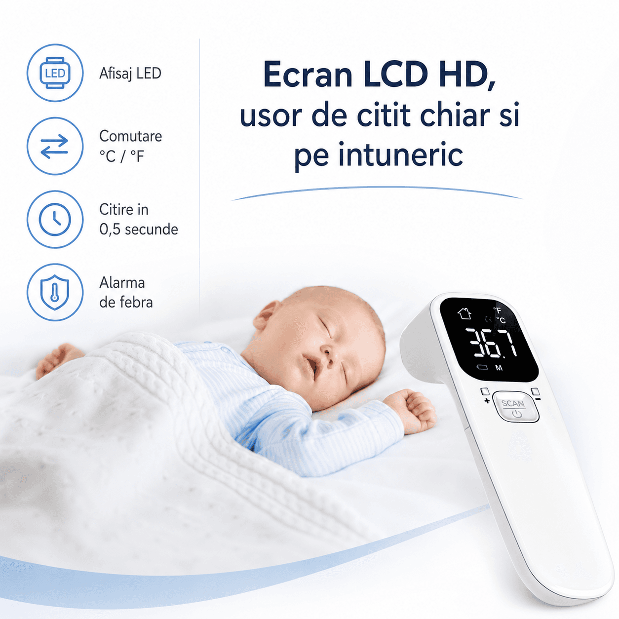Termometru frunte bebe | Rapid - 4 in1