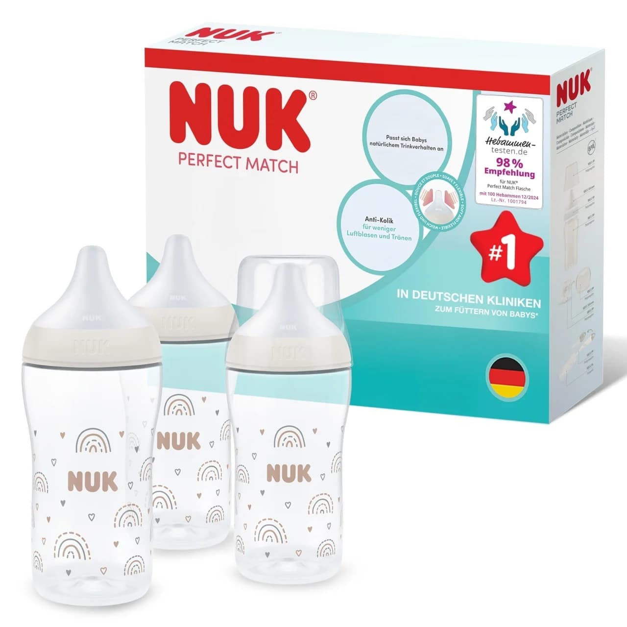 Set biberoane NUK Perfect Match, Ideal , 3x260ml