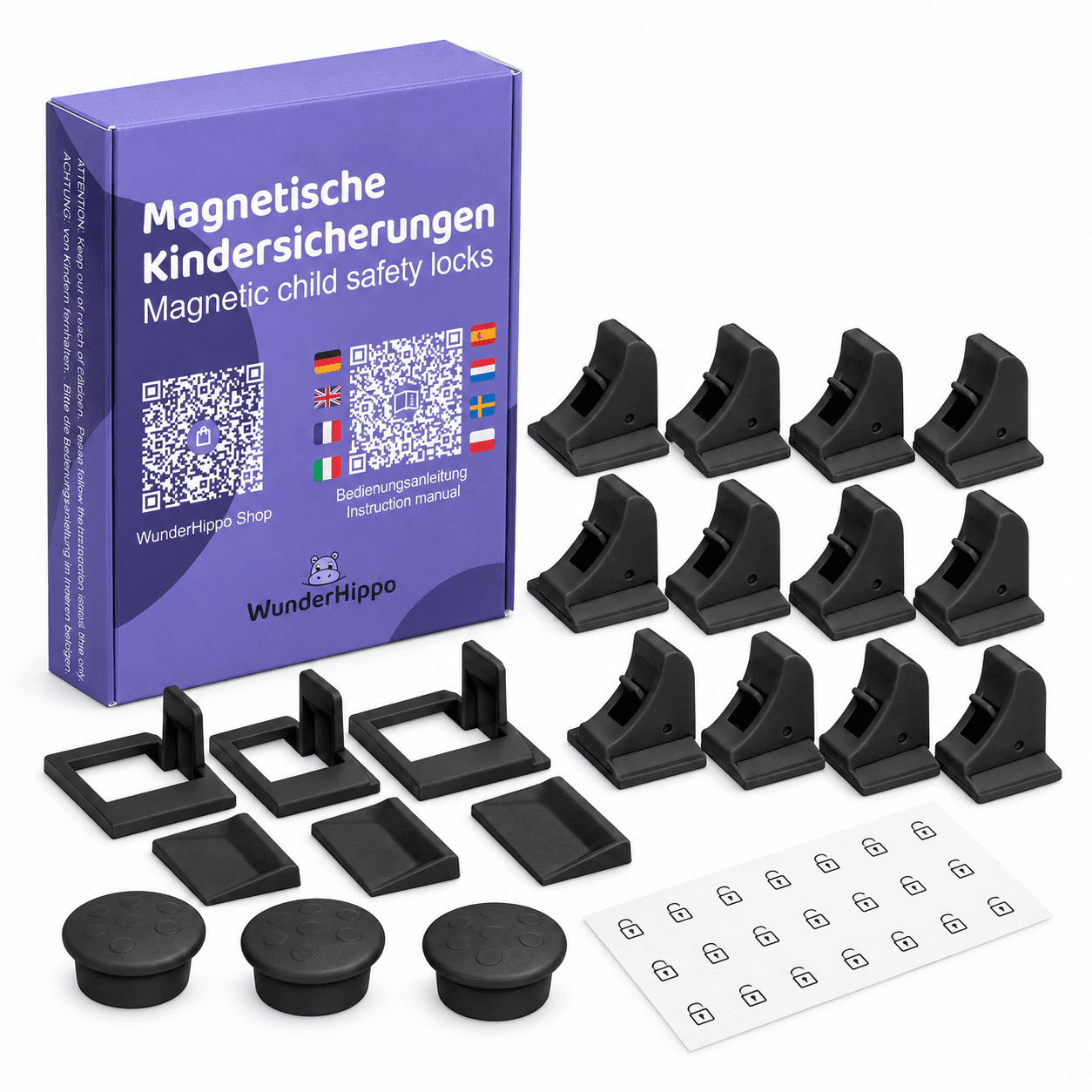 Set 12 sigurante Magnetice negre , Invizibile, 3 chei