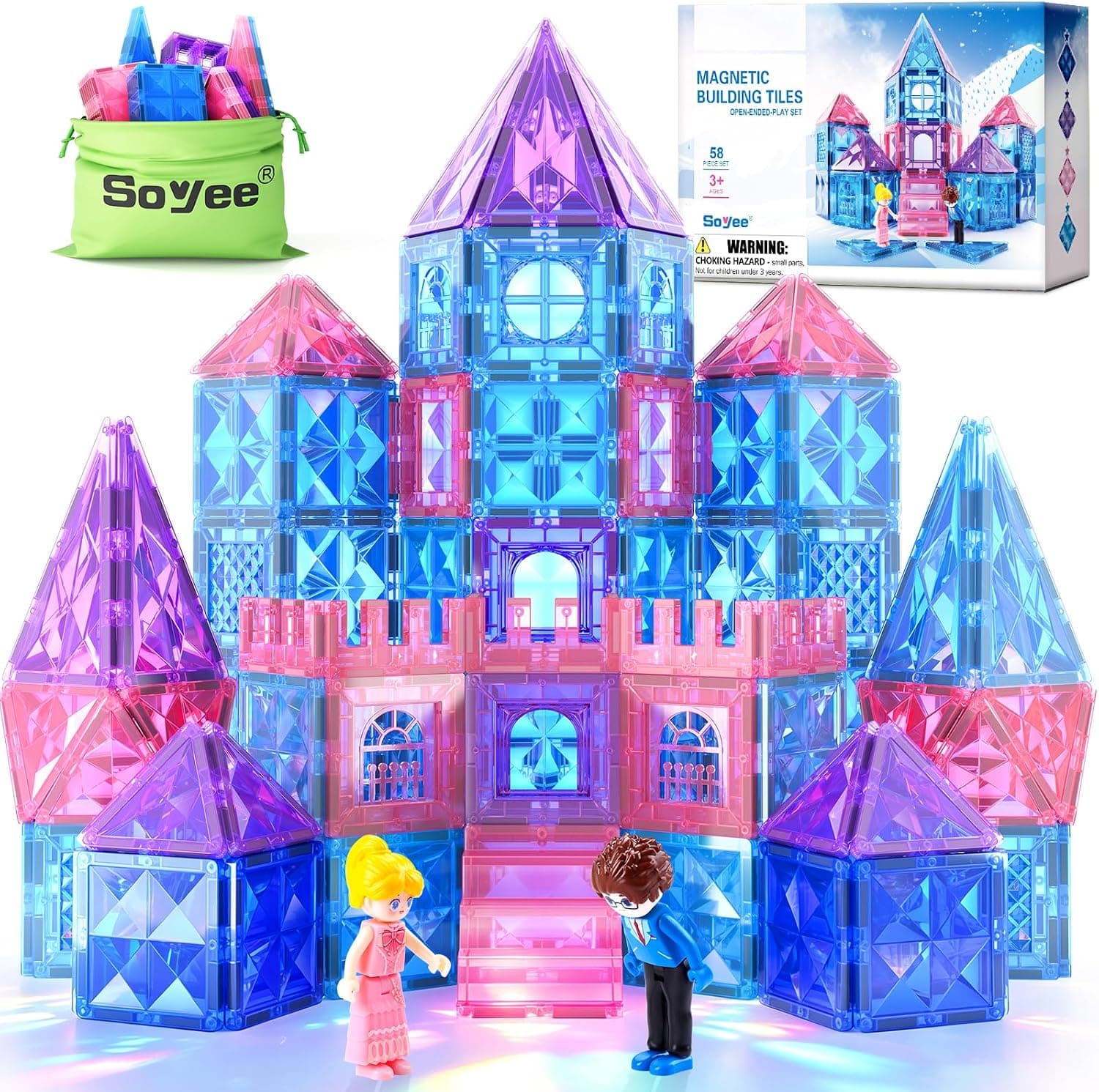 Set constructii magnetice 58 piese Stem, Castelul Magic, 3 ani+