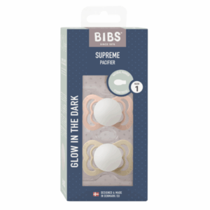 BIBS - Set 2 suzete Supreme Fosforescente GLOW Latex, tetina simetrica, 0 luni +-Blush/Vanilla