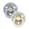 BIBS x LIBERTY - Set 2 suzete Colour Eloise Latex, tetina rotunda, 0 luni+- Dusty Blue/Ivory