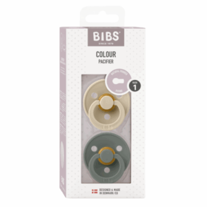 BIBS - Set 2 suzete Colour Latex, tetina rotunda, 0 luni +-Vanilla/Pine