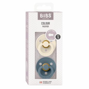 BIBS - Set 2 suzete Colour Latex, tetina rotunda, 0 luni +-Ivory/Petrol