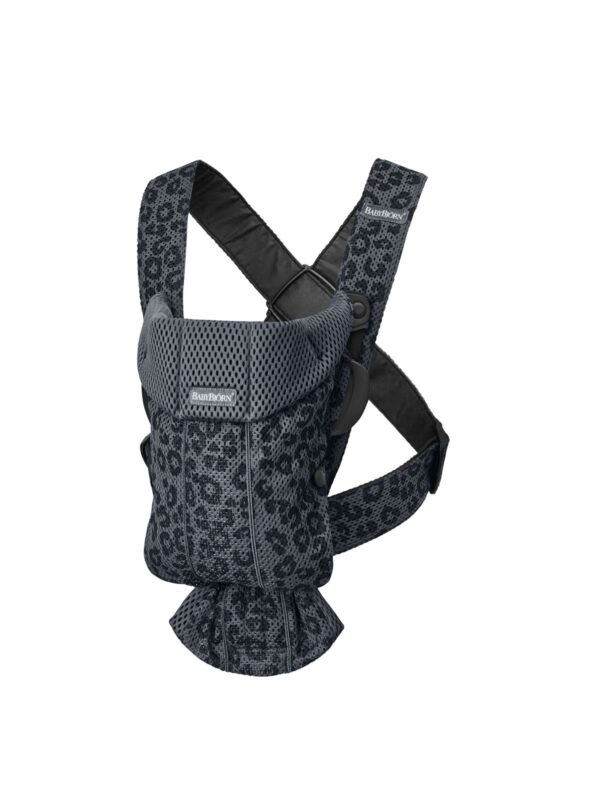 BabyBjorn - Marsupiu anatomic Mini, cu multiple pozitii de purtare, Anthracite/Leopard, 3D Mesh, Editie Limitata - imagine 2
