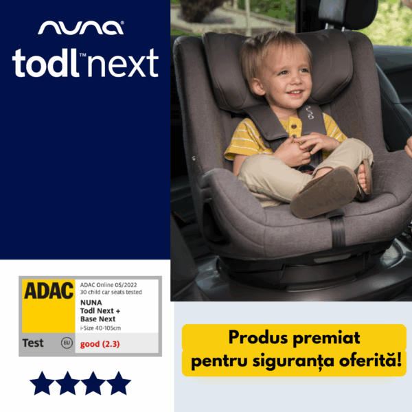 Nuna - Set Scaun auto rotativ i-Size TODL next Cedar, 40-105 cm + Baza isofix BASE next i-Size pentru TODL next, testat ADAC - imagine 2