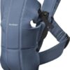 BabyBjorn - Marsupiu anatomic Mini, cu pozitii multiple de purtare, Vintage Indigo, Bumbac