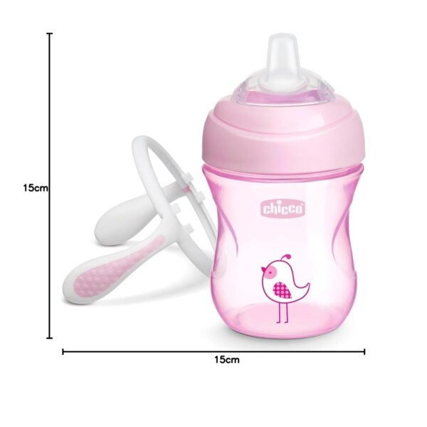 Cana de tranzitie Chicco, cu manere, roz 4 luni+ 200ml - imagine 8