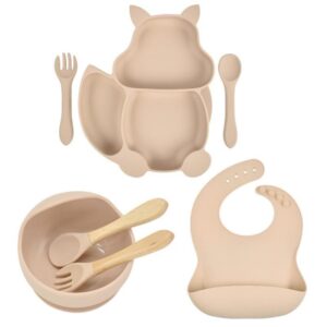 Set diversificare bebelusi, 7 piese, termorezistent, fara BPA, bej