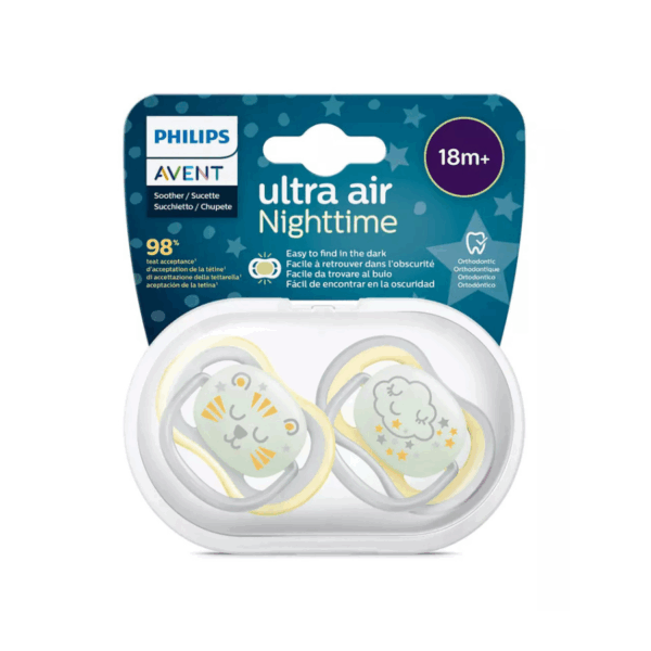 Set 2 suzete Philips Avent Ultra Air 18+ ortodontice, fosforescent - imagine 5