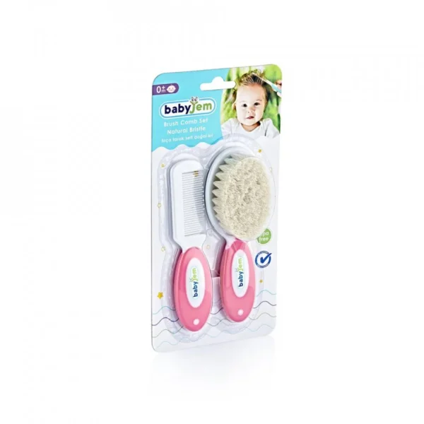 Set pieptan si perie din peri naturali BabyJem, Roz - imagine 2